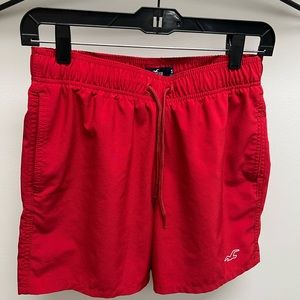 Red 15 inch red Hollister Mens Small Swimming Trunks